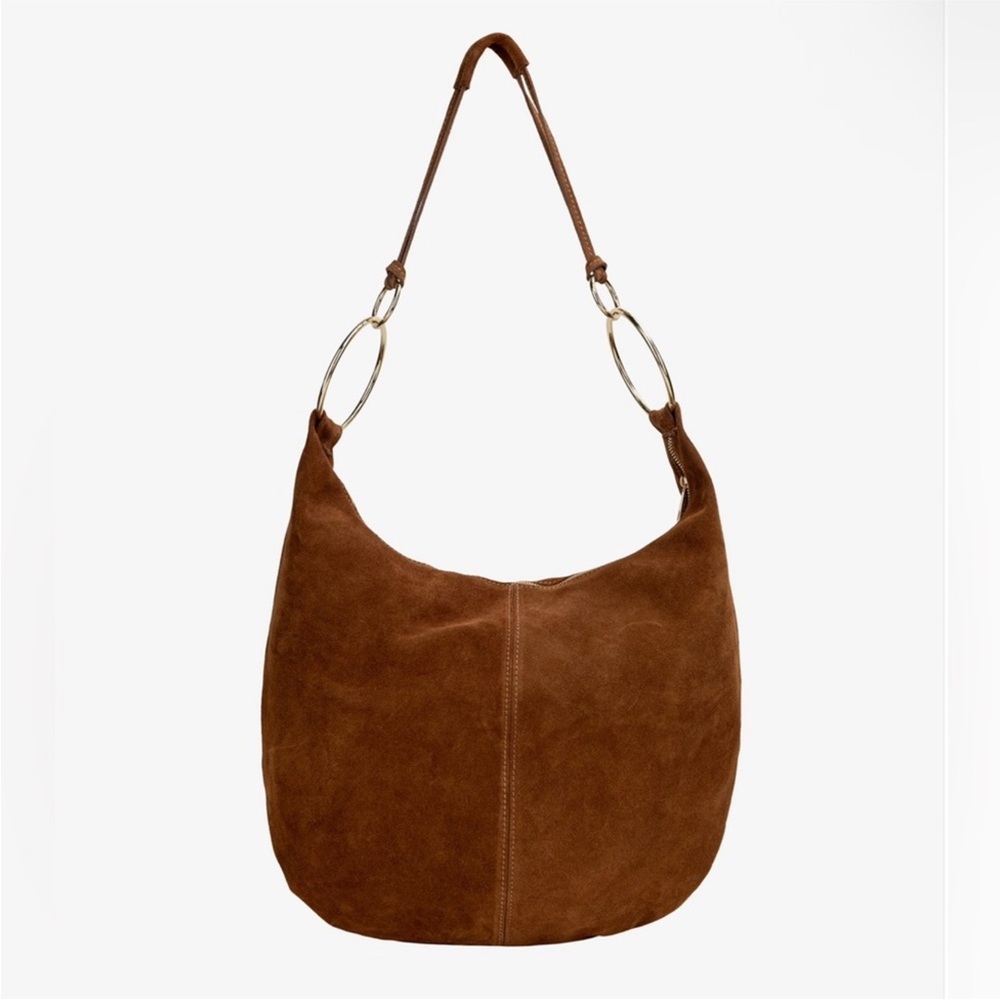 NWT Cognac Brown Suede Shoulder Bag - Picture 1 of 7